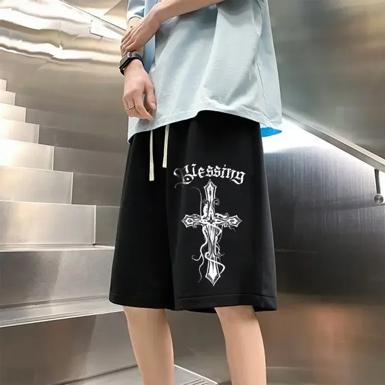 

American Cross Printing Sports Popular New Men's Trendy Casual Pants Couple Pure Cotton Printing New Loose Trendy High Street