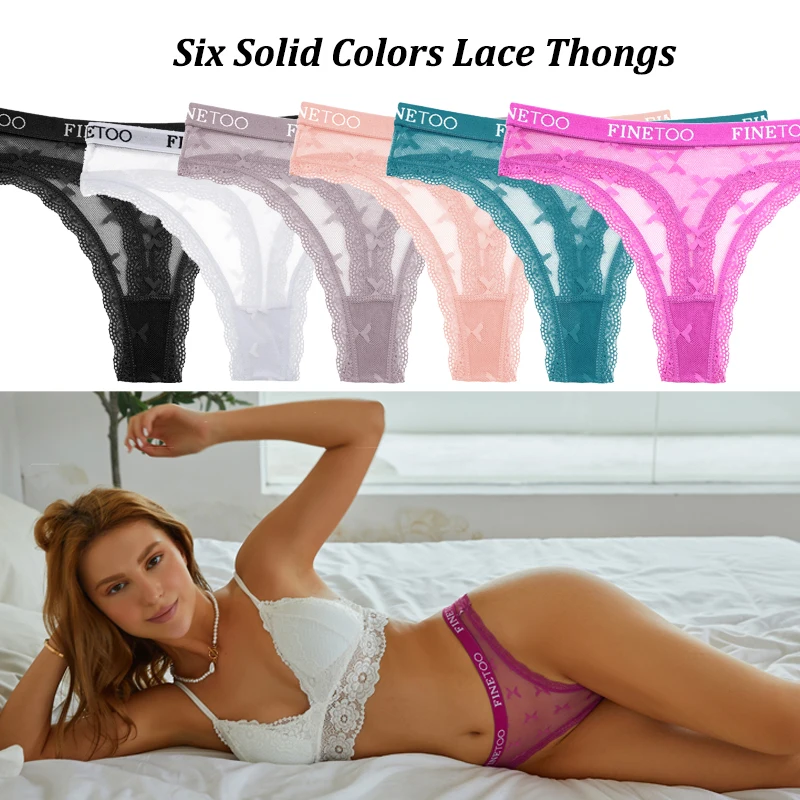 FINETOO 3PCS/Set Lace Thongs Women Panties Sexy Low Waist Underwear Comfortable G-String Female Underpants Breathable Lingerie