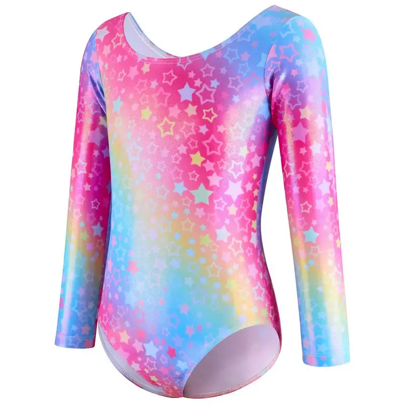 Kids Girls Long Sleeves Gymnastics Workout Bodysuit Ballet Dance Leotard Figure Skating Performance Jumpsuit