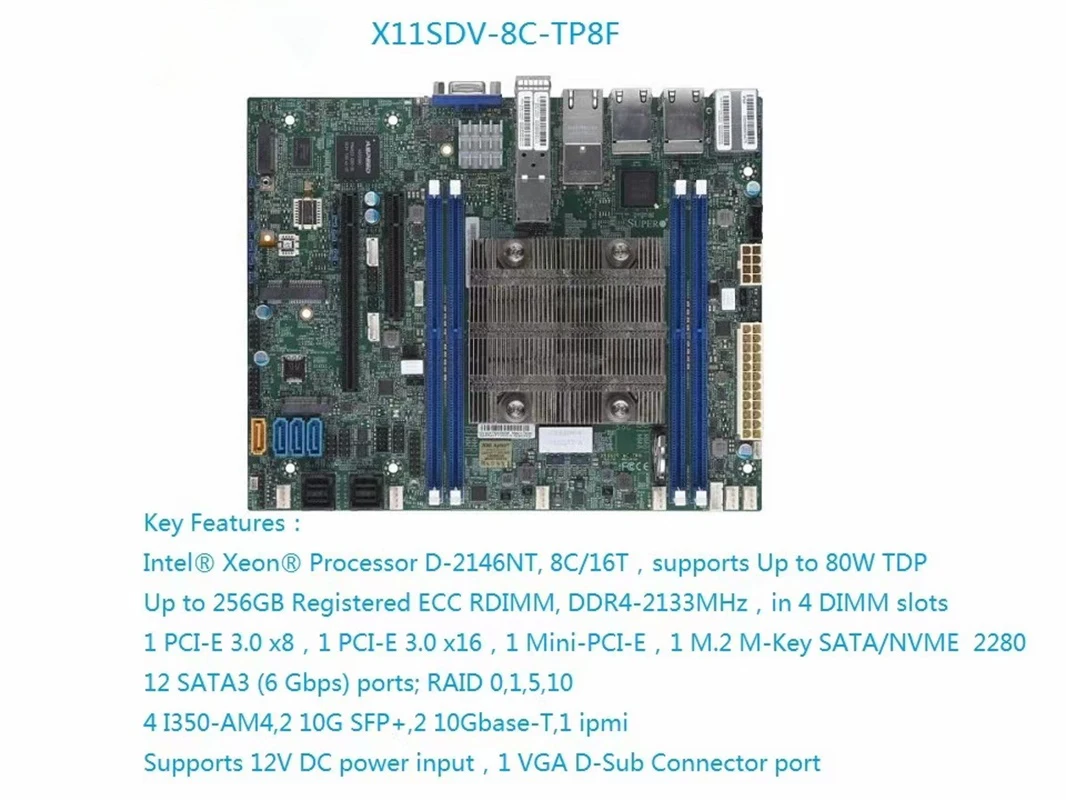 

X11SDV-8C-TP8F for Supermicro Motherboard Xeon Processor D-2146NT,DDR4-2133MHz