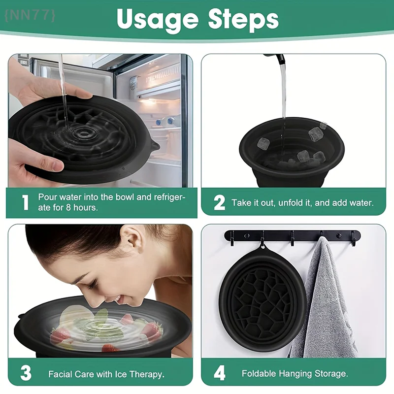 1 Pcs Foldable Face Ice Bath Bowl Facials Plunge Wash Basin Silicone Portable Travel Home Skincare Ice Facials Bath