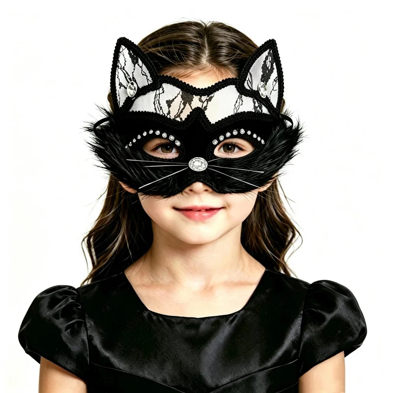 Sexy schwarze Spitze Katze Gesichtsmaske venezianische Maskerade Augenmaske Weihnachtsfeier Cosplay Frauen Mädchen Kopfschmuck Halloween Fancy Maske – Detail 7