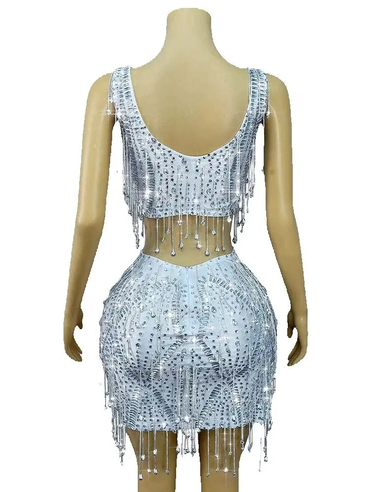 Wysokiej jakości zestaw: top na ramiączkach z kryształkami i spódnica, nowa modna odzież damska na zamówienie, kolekcja 2025