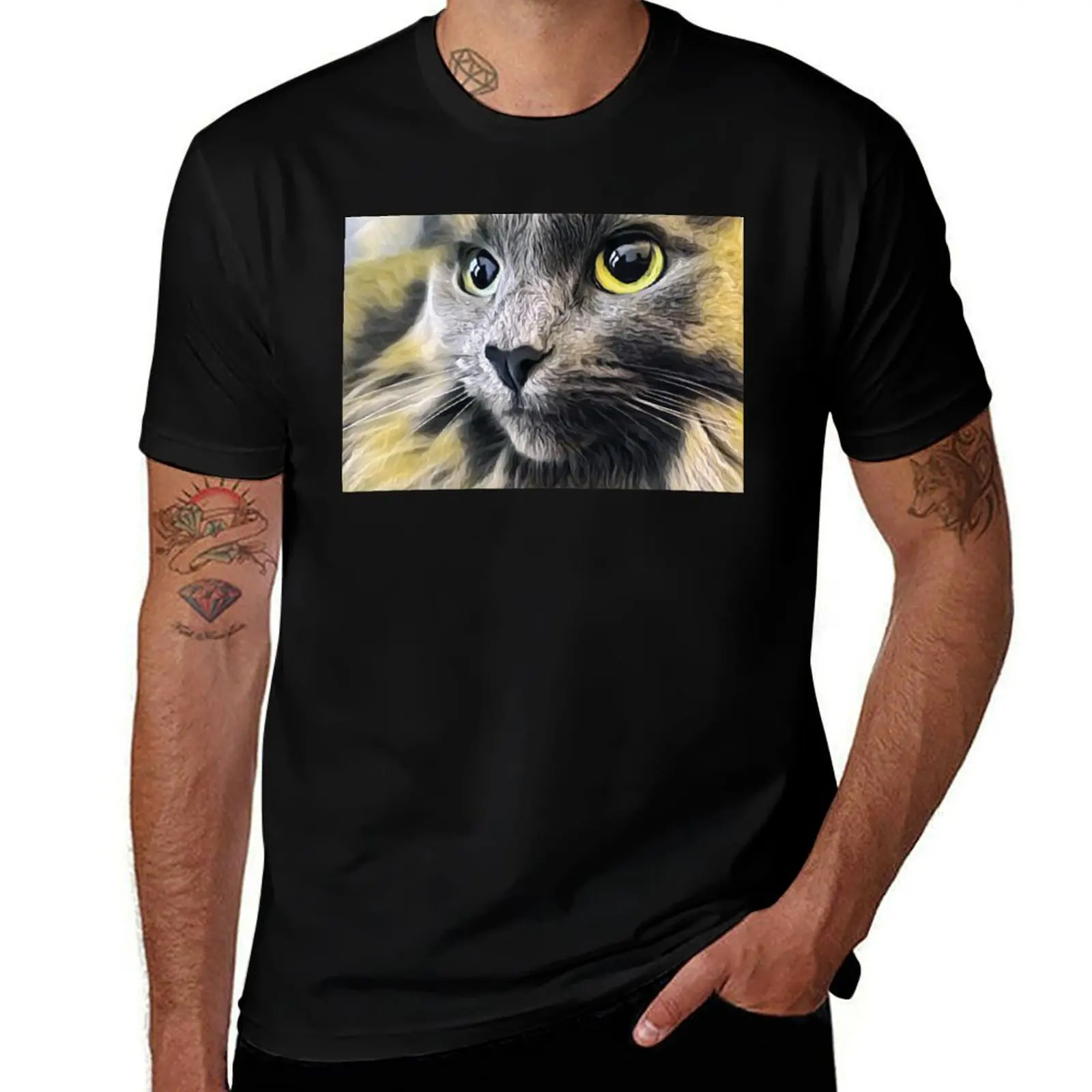 Stunning gray cat T-Shirt cotton tshirt 100% T-Shirt