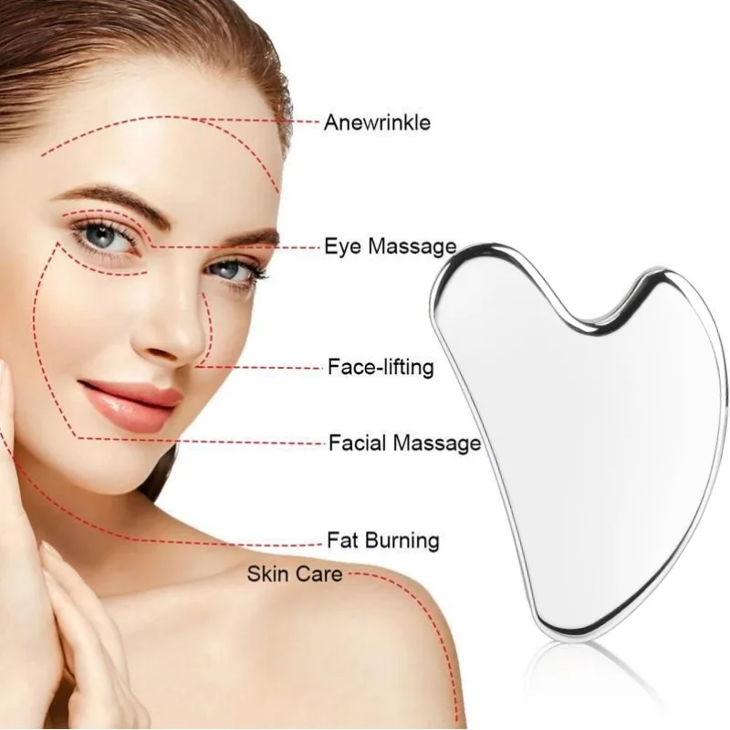Stainless Steel Face Gua Sha Tool - Facial & Neck Massager for Blood Circulation & Lymphatic Drainage, Anti-Aging Skin Care