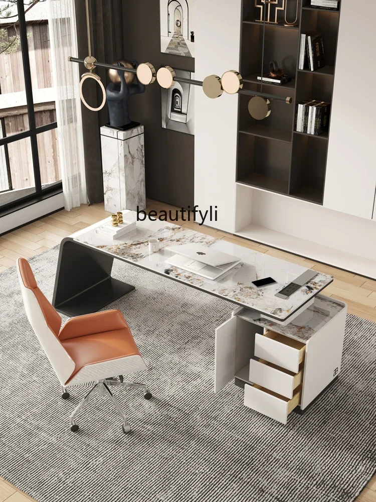 Desk orange desk 2 meters Italian rock slab study corner writing desk