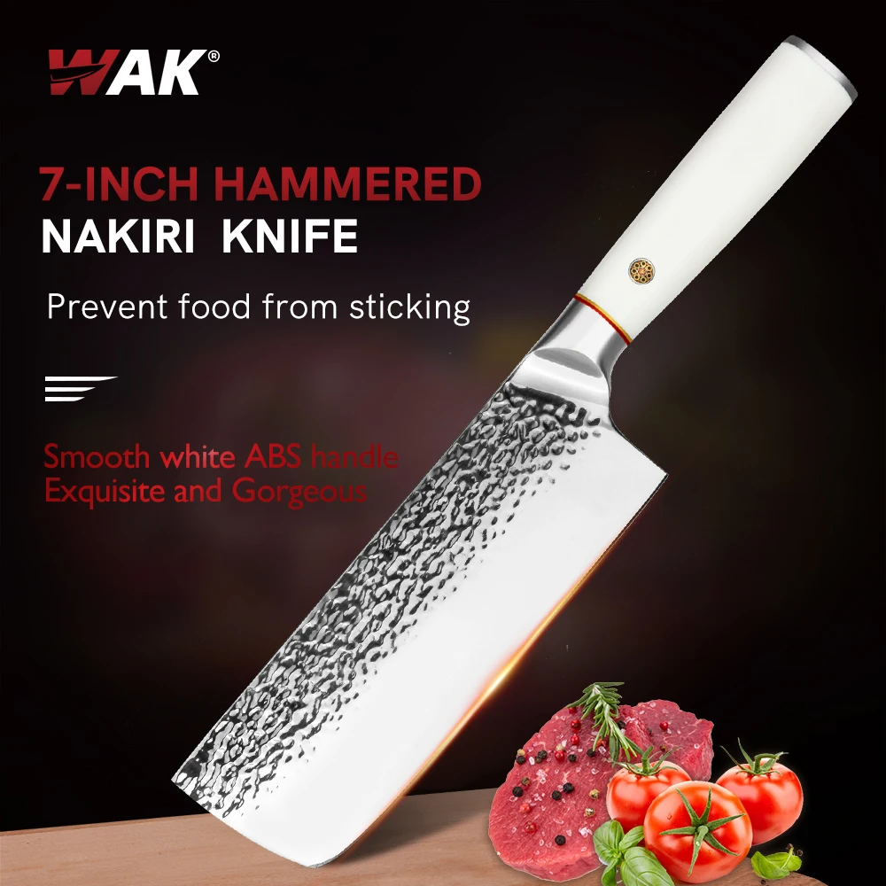 

WAK 7'' Japanese portable Kitchen Nakiri Knife Hammered Stainless Steel High Carbon Blade with ABS Handle