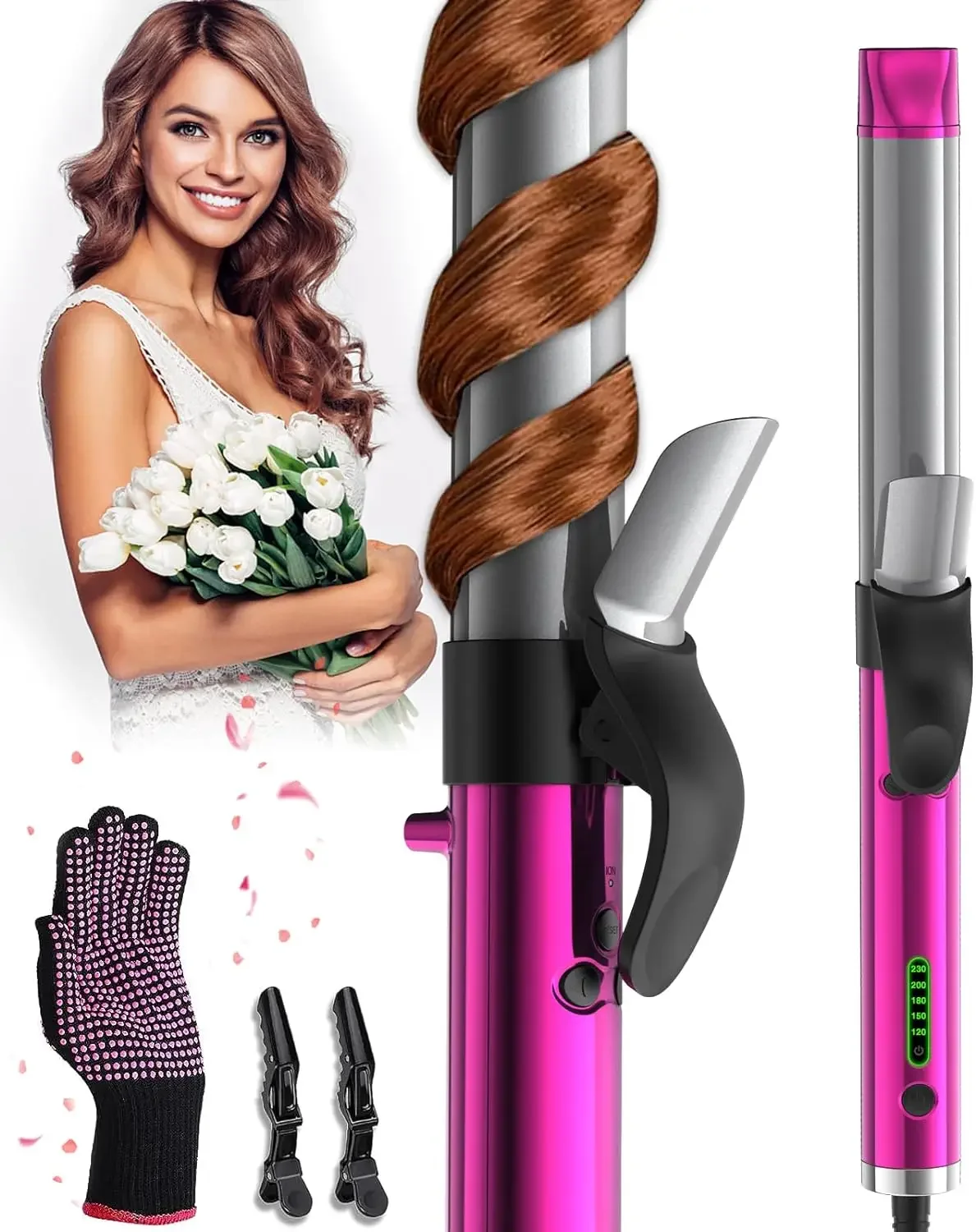 

Rotating Curling Iron, Automatic Curling Iron 1 1/4 Inch Self Rotating Hair Curler with Long Barrel for Beach Curls/Waves, 1.25