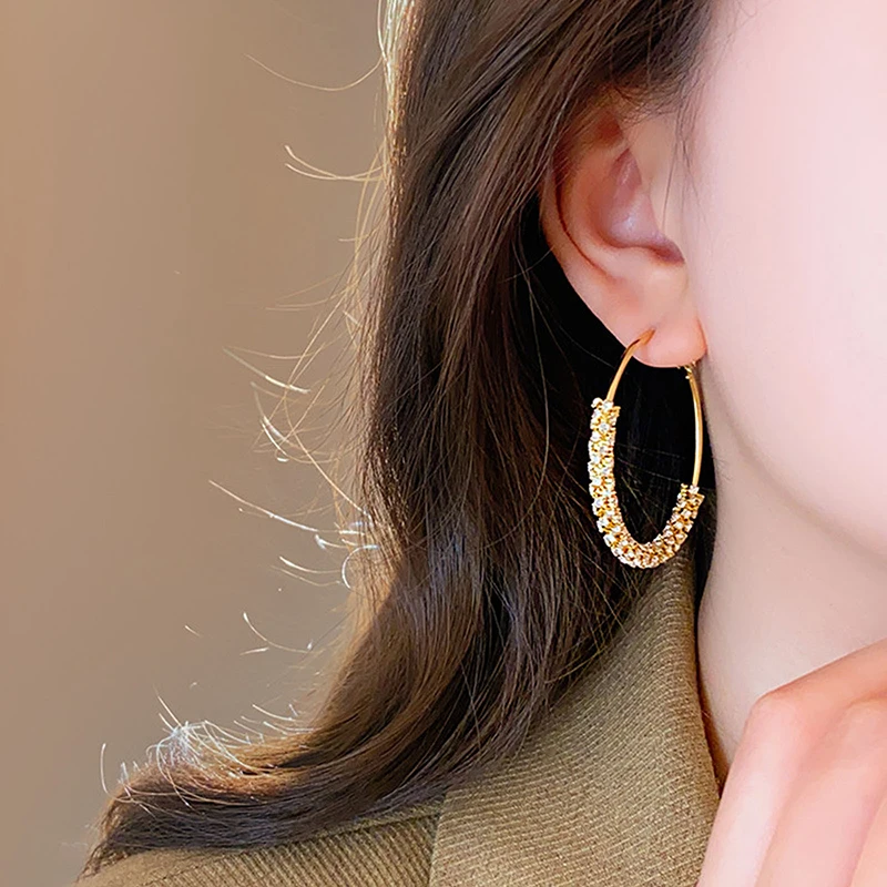 GANPUP Elegante Große Kreisförmige Funkelnde Kristall-Creolen für Damen Luxuriöser Neuer Trendiger Ohrschmuck Geschenk für Party серьги – Detail 2