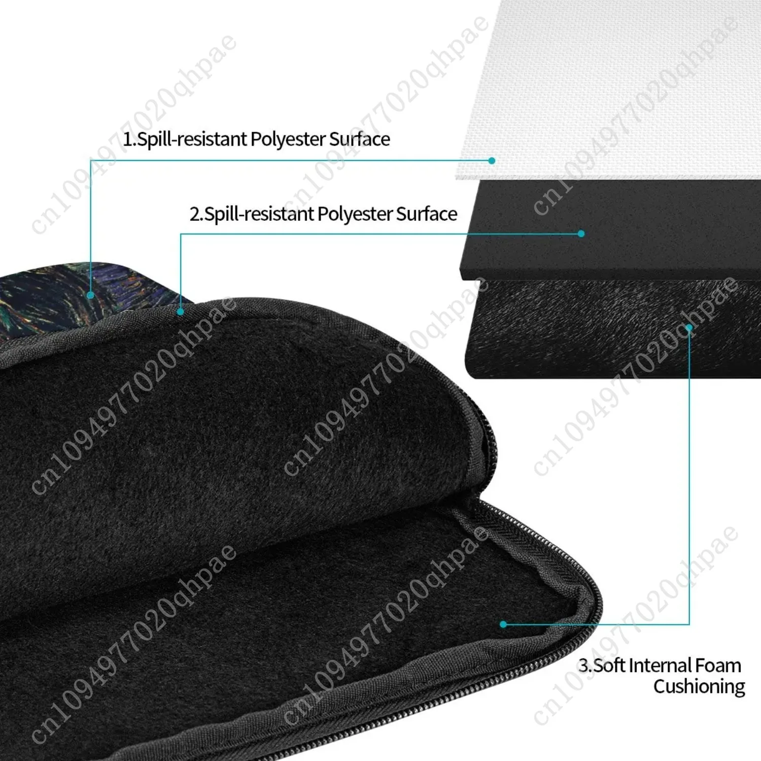 حافظة مضادة للصدمات 12 13 15 17 بوصة فان جوخ حقيبة كمبيوتر محمول بطانة كم حقيبة الكمبيوتر المحمول