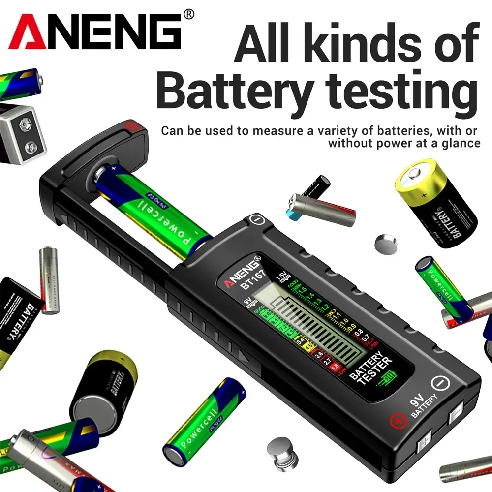 ANENG BT167 Battery Detector LCD Display C AA AAA D 9V 1.5V Universal Button Cell Tester Volt Test Checker Power Diagnostic Tool