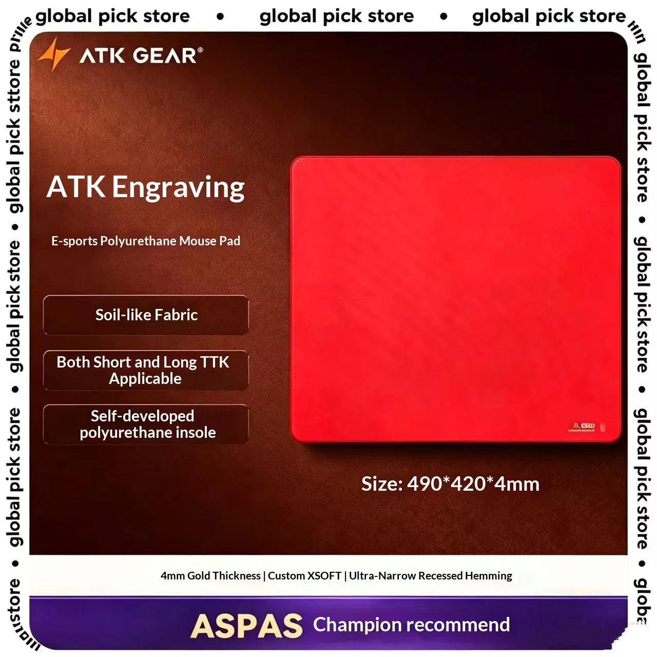 Genuine ATK GEAR Lie Series Large Gaming Mouse Pad Soil Like Polyurethane 4Mm Xsoft 490X420Mm Stitched Edges For Esports Office