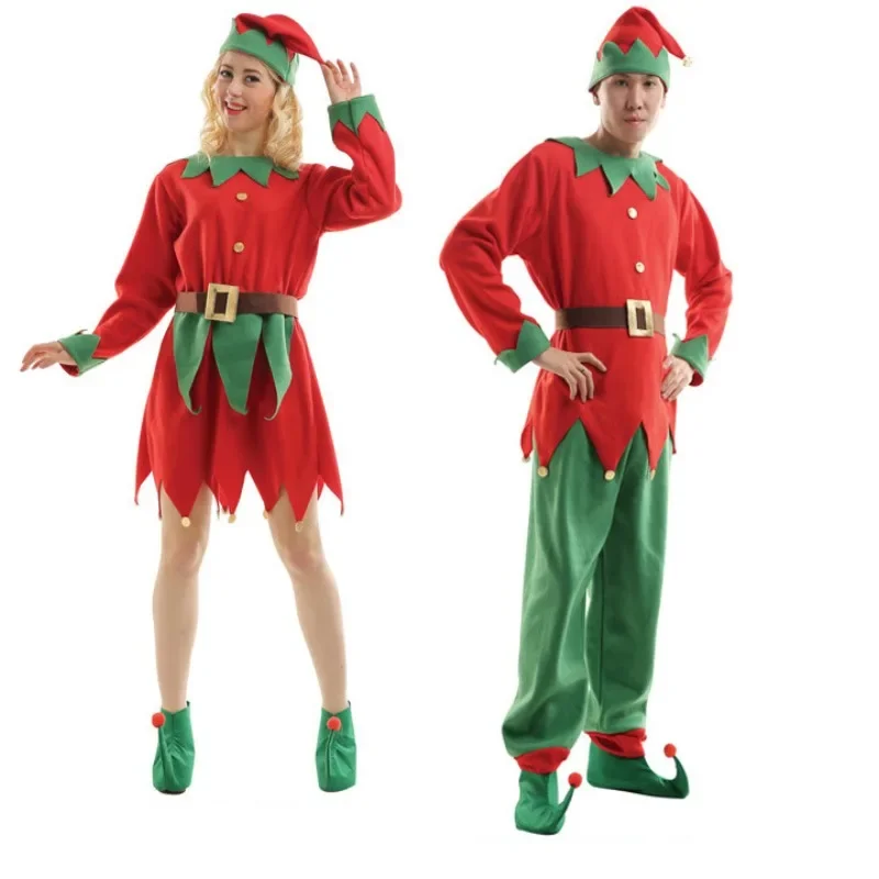 Weihnachtskostüm Kinder Weihnachtselfenanzug Rot und Grün Farbe Cosplay Kostüm Frau Mann Festivals Verkleidung Fancy