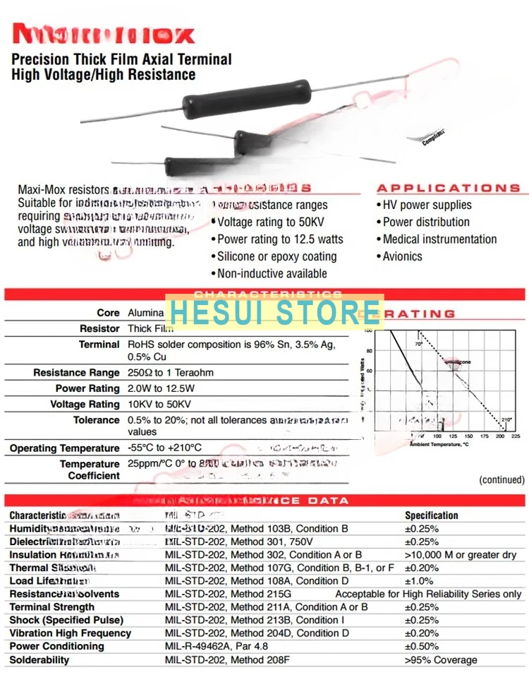 100M 5W OHMITE 20KV high voltage resistance, thick film resistor MOX-2-12E