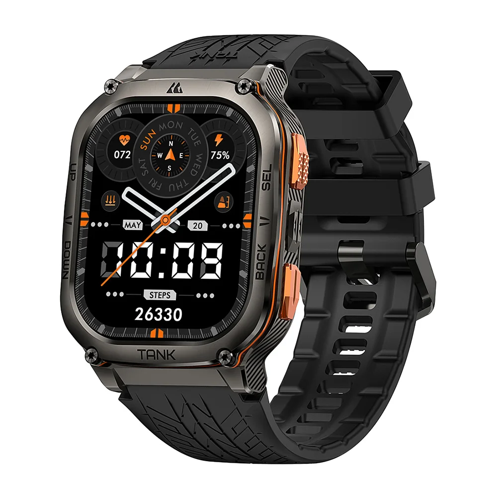 KOSPET TANK M3 Ultra GPS Smart Watch voor heren 5ATM Waterdicht Bluetooth-oproep Hartslag Duiken Skiën Wandelen voor Android iOS