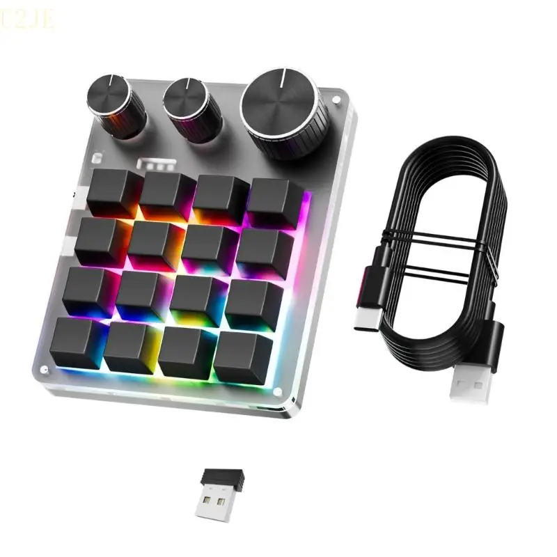teclado Macro programable U2JE Hotswapable con 16 keys y 3 perillas Bluetooth-compatible para juegos o tareas oficina