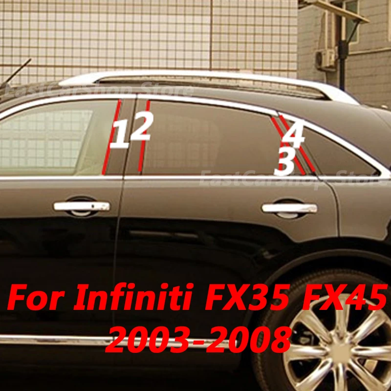 

For Infiniti FX 35 45 FX35 FX45 2003-2008 Car Door Window Middle Central Column B C Pillar Black Carbon Strip Stickers Cover