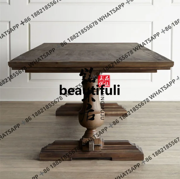 American solid wood dining table rectangular retro furniture neoclassical carved dining table