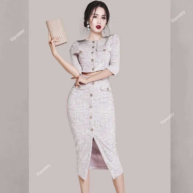 

2024 New Summer Casual Fashion Half Sleeve Short Single-breasted Cardigans Jacket + High Waist Midi Skirt Women's Two Piece Set