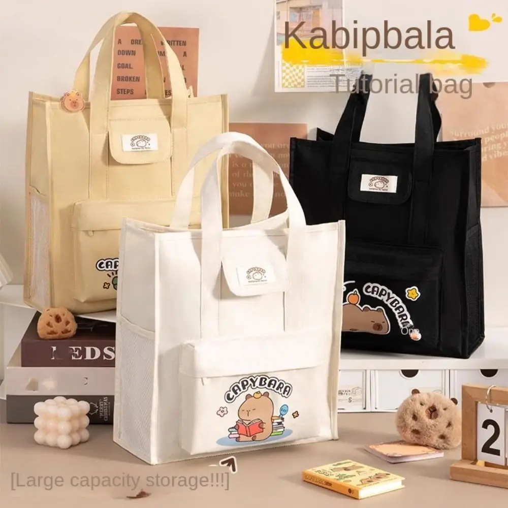 Oxford Cloth Capybara Tote Bag Cartoon Multiple Pockets Student Tutorial Bag School Supplies Large Capacity