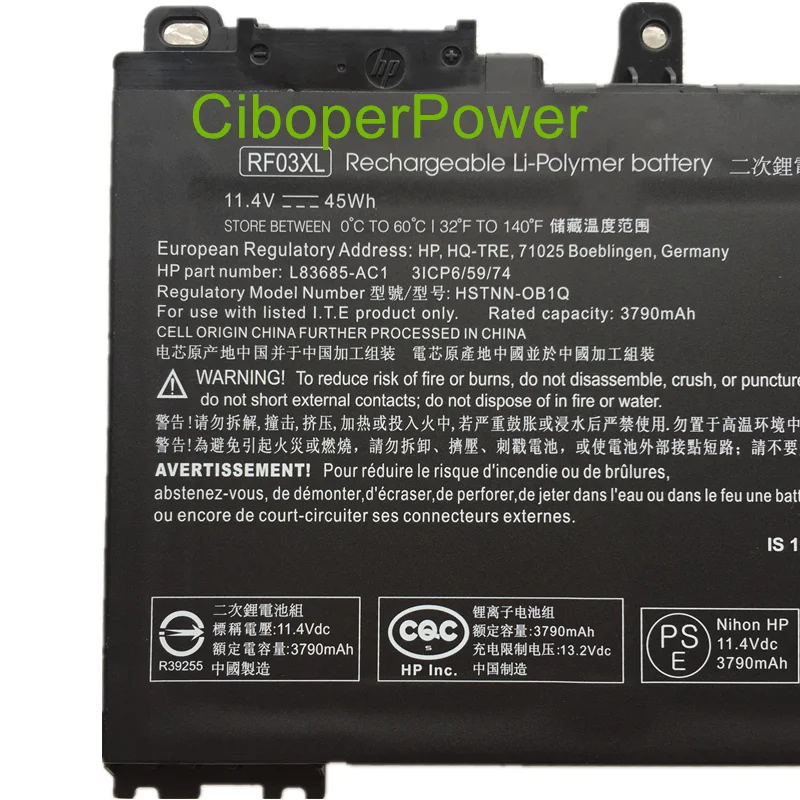 11.4V 45WH RF03XL Battery for RF03XL HSTNN-OB1Q L84354-005 L83685-AC1 5904 RF03045XL