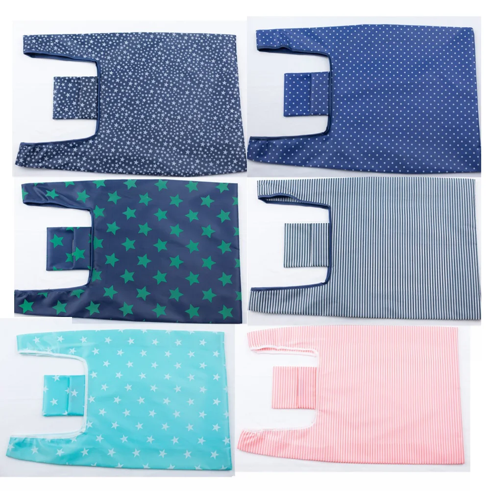 

6Pcs Fashion Painted Pattern Shopping Bags Waterproof Oxford Material Reusable Lightweight Handbag Dark Blue Pentagram Sky Blue