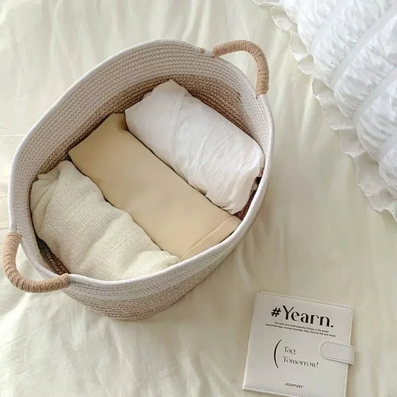 سلال منسوجة بحبل لتنظيم سلة تخزين حبل منسوج سلة ألعاب متعددة الوظائف لكتب الحمام المكتبي والحضانة