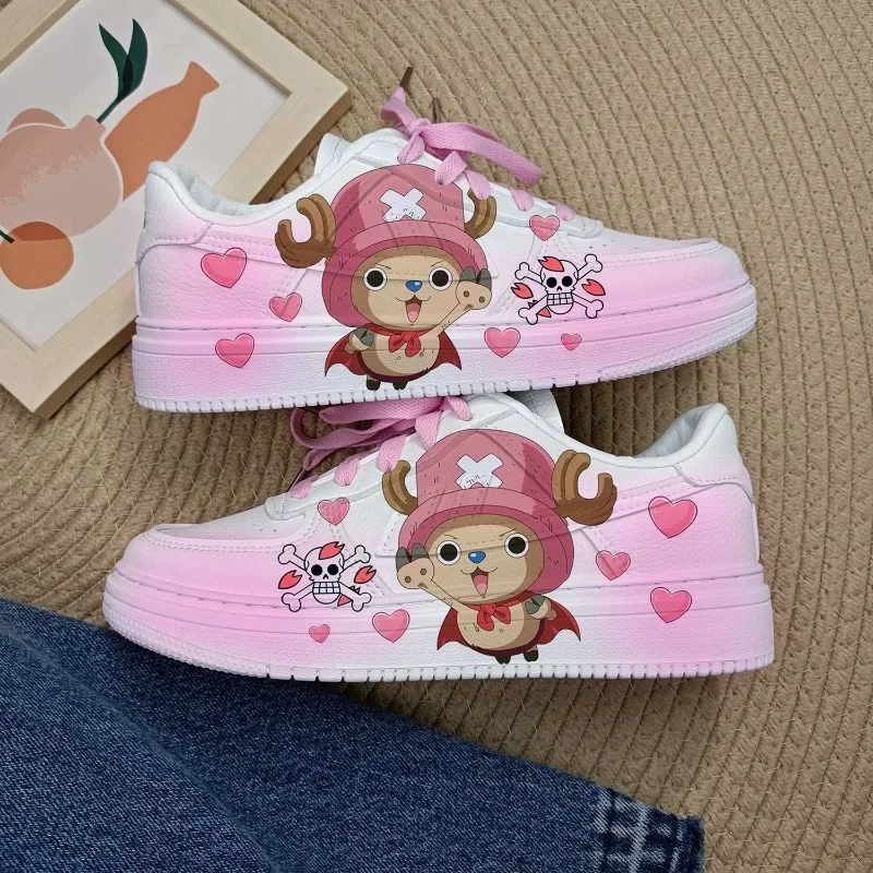 New One Piece kawaii anime cartoon peripheral two-dimensional shoes cute pink Chopper creative high and low waist sneakers gift