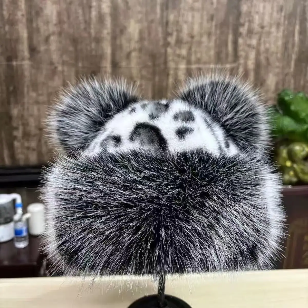 

Korean Faux Fur Bucket Hat Women Leopard Print Bear Ear Flap Thermal Winter Warm Windproof Fisherman Cap