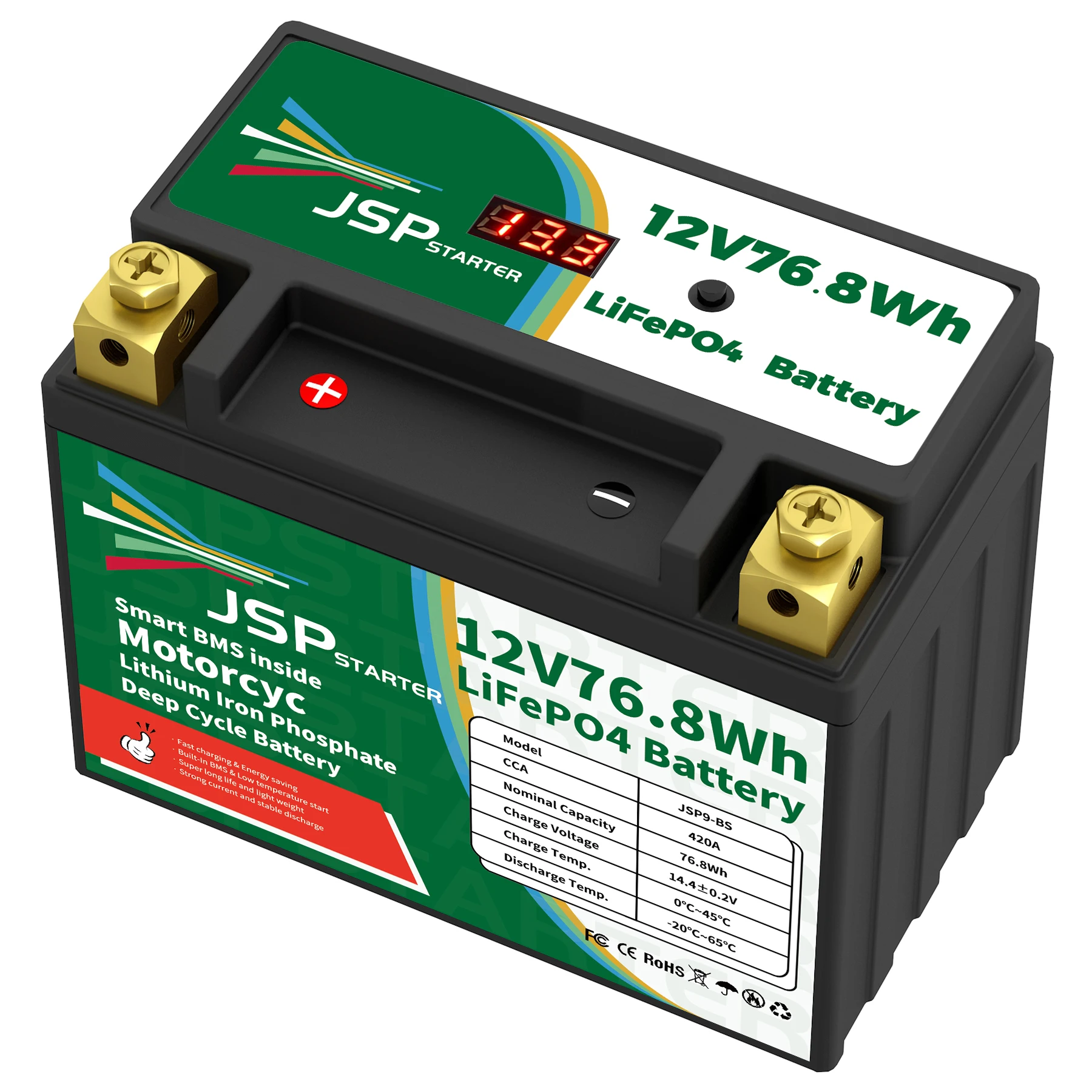 JSP9-BS 12.8V 76.8Wh CCA 420A BMS rozruch motocykla akumulator 12.8V skuter fosforan litowo-żelazowy akumulatory LiFePO4 YTX9-BS