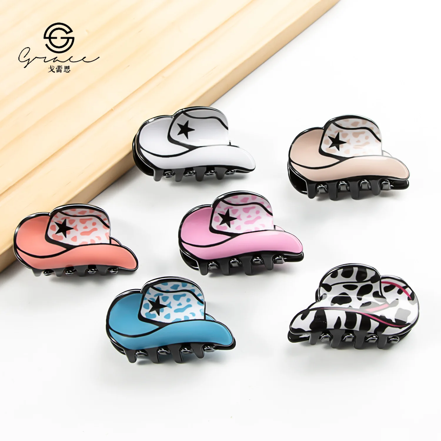 أغسطس وصول جديد! عباد الشمس البقرة الديكور متقلب نمط مشبك شعر صغير كليب مع مظهر PVC، نمط الرسوم المتحركة