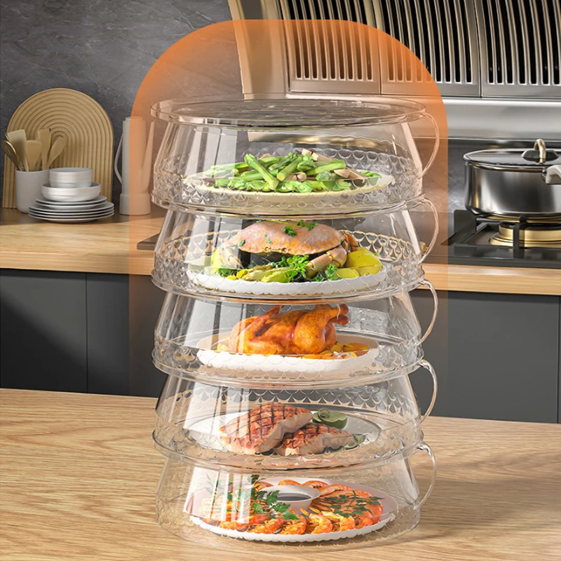 3/4 food Storage Container Stackable Clear Lid Food Warming Cover Anti-Mosquito Fruit Serving Tray Kitchen Leftover Organizer