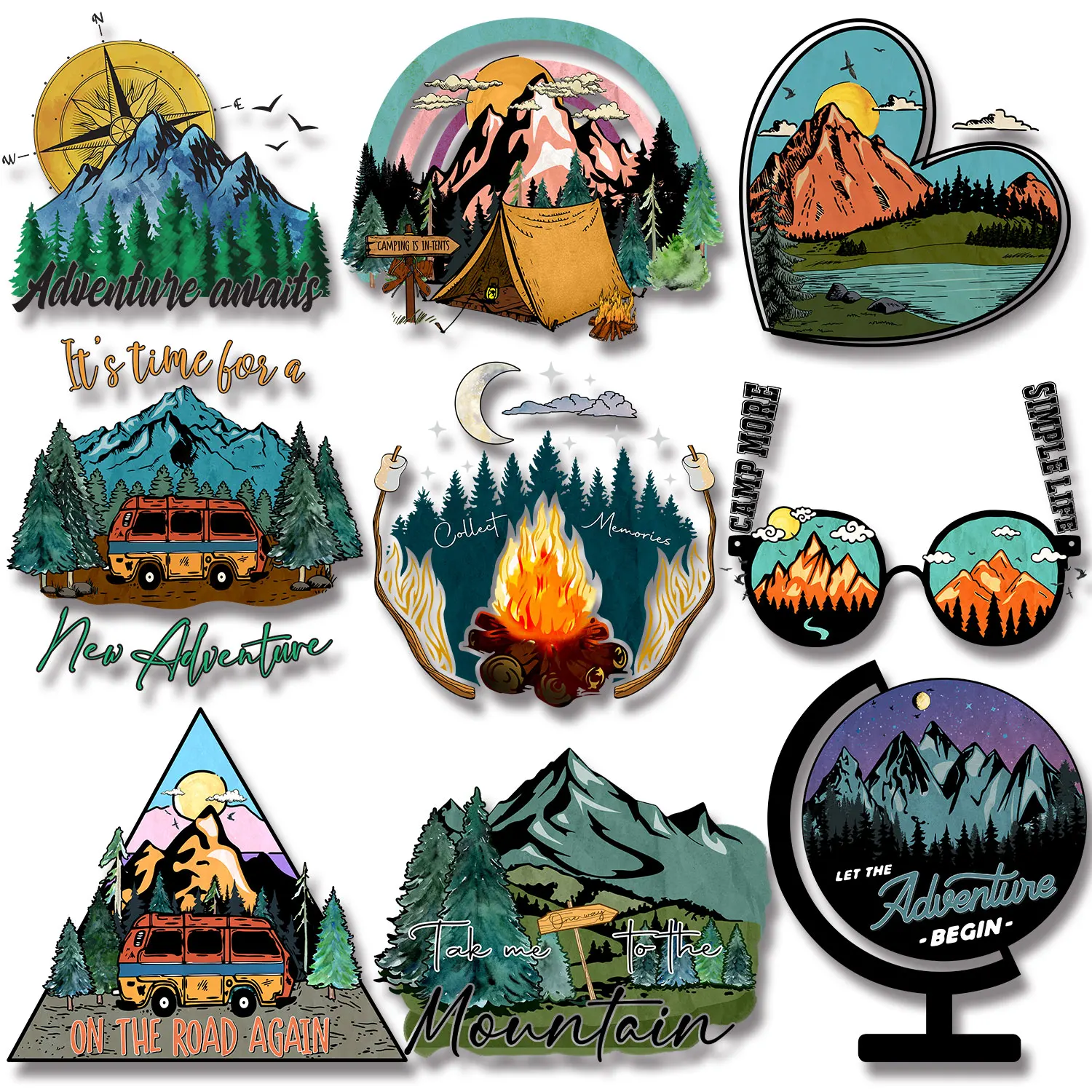 Adventure Awaits Camp Mountain  Outdoor Activities Clothing Thermoadhesive Patches Easy to Use DIY Decoration