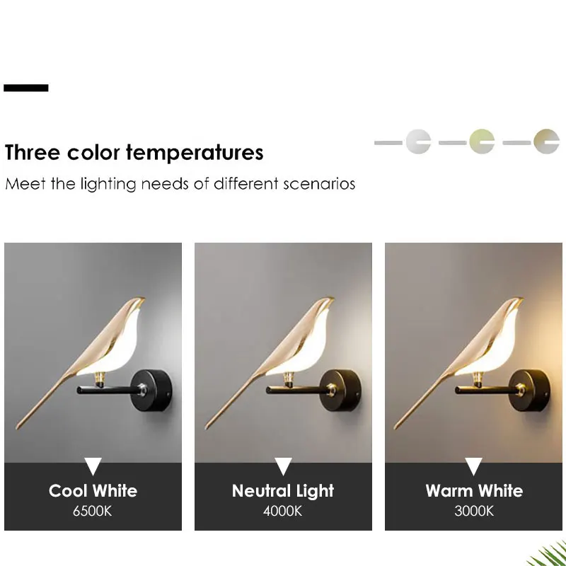 360° Rotatable Magpie Bird Wall Light Touch Switch Wall Sconce For Kitchen Corridor Bedside Nordic Golden Silver LED Wall Lamps