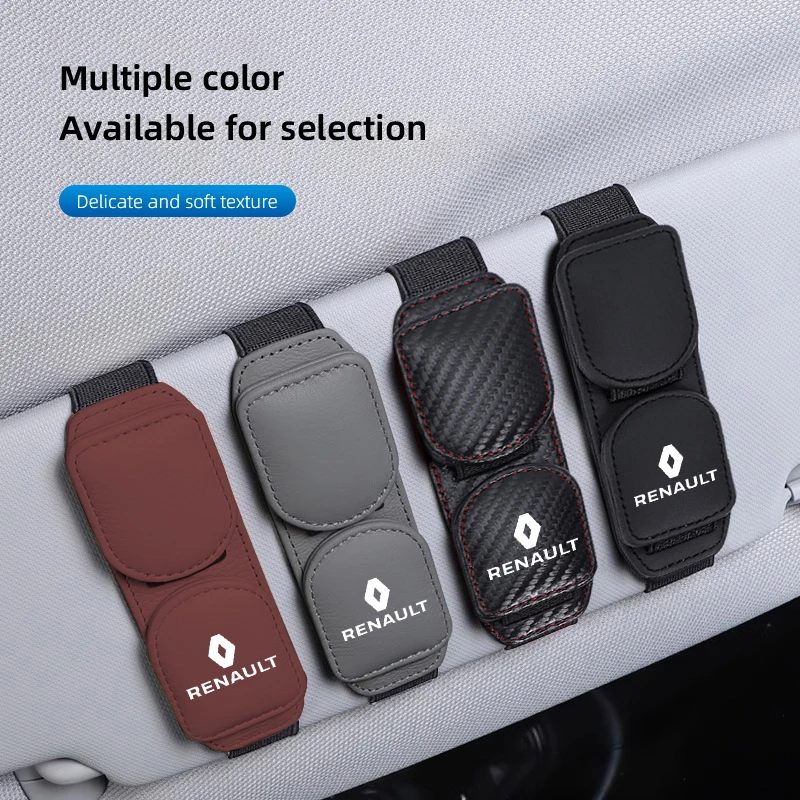 Magnetic Leather Car Visor Glasses Holder Ticket Card Clip For Renault Clio Koleos Megane Espace QM6 Kadjar Captur Scenic Duster