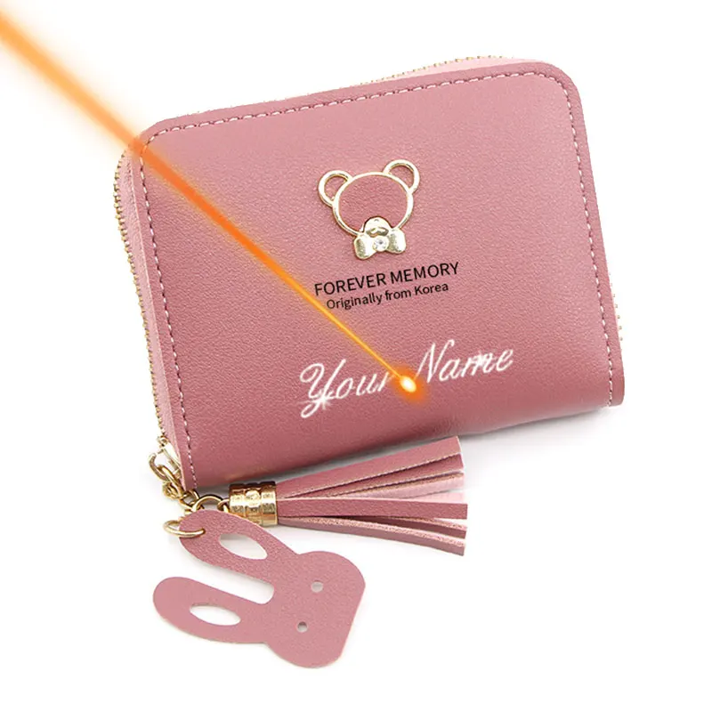 Cartera pequeña con grabado de nombre para mujer, monedero pequeño de estilo Kpop para chicas, 2022