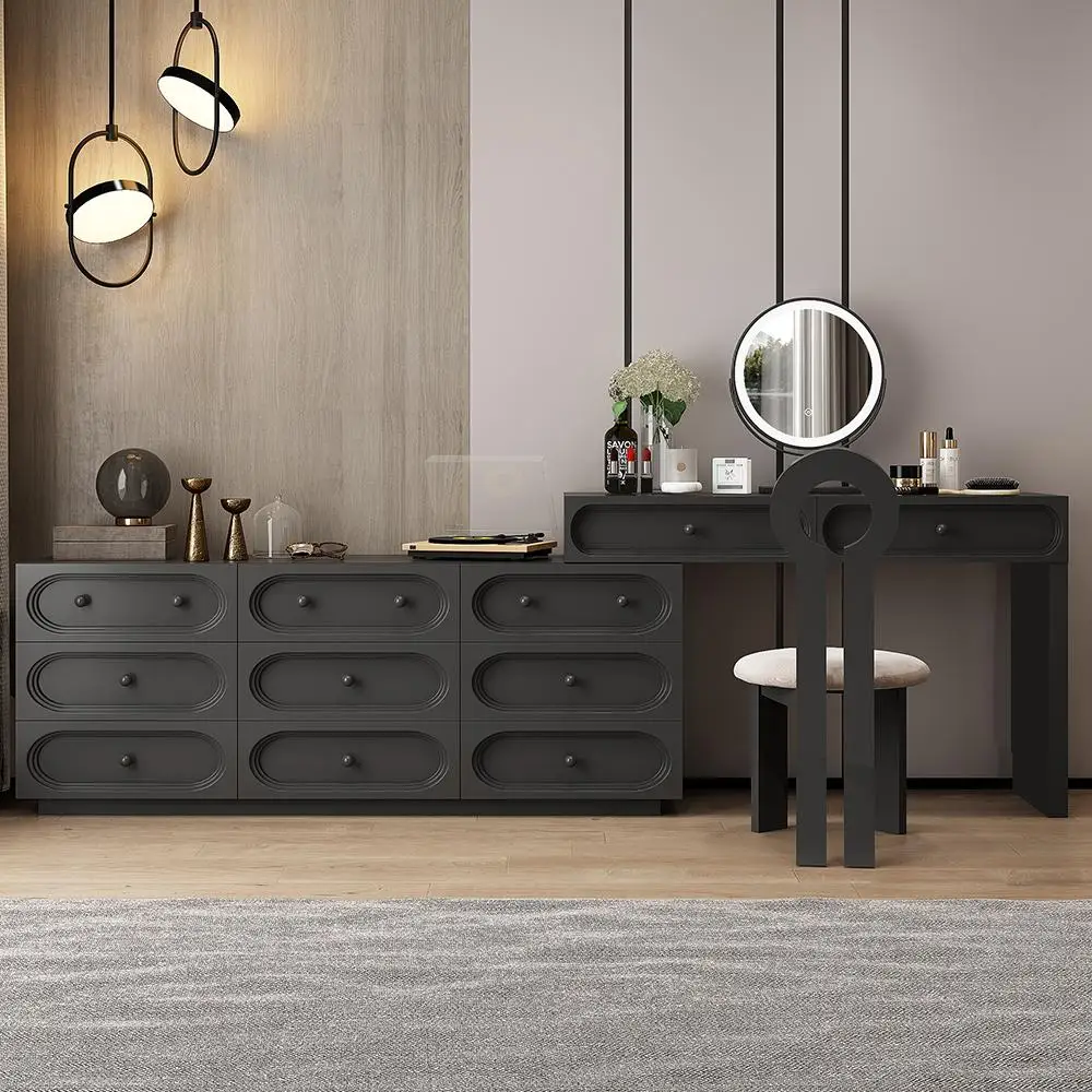 Comò minimalista italiano, cassettiera, ripostiglio integrato per camera da letto, tavolo da trucco in legno massello all'estremità del letto