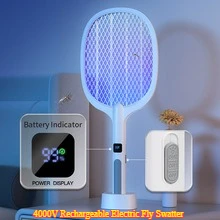 4000V Rechargeable Electric Fly Swatter - USB-C Handheld Bug Zapper with Detachable Design & Auto-Tap Mode for Indoor/Outdoor!