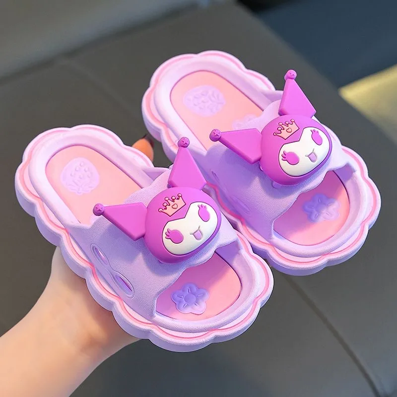 

Cute cartoon Kuromi girl slippers for children's home, bathroom, shower, indoor and outdoor wear, anti slip little girl sandals