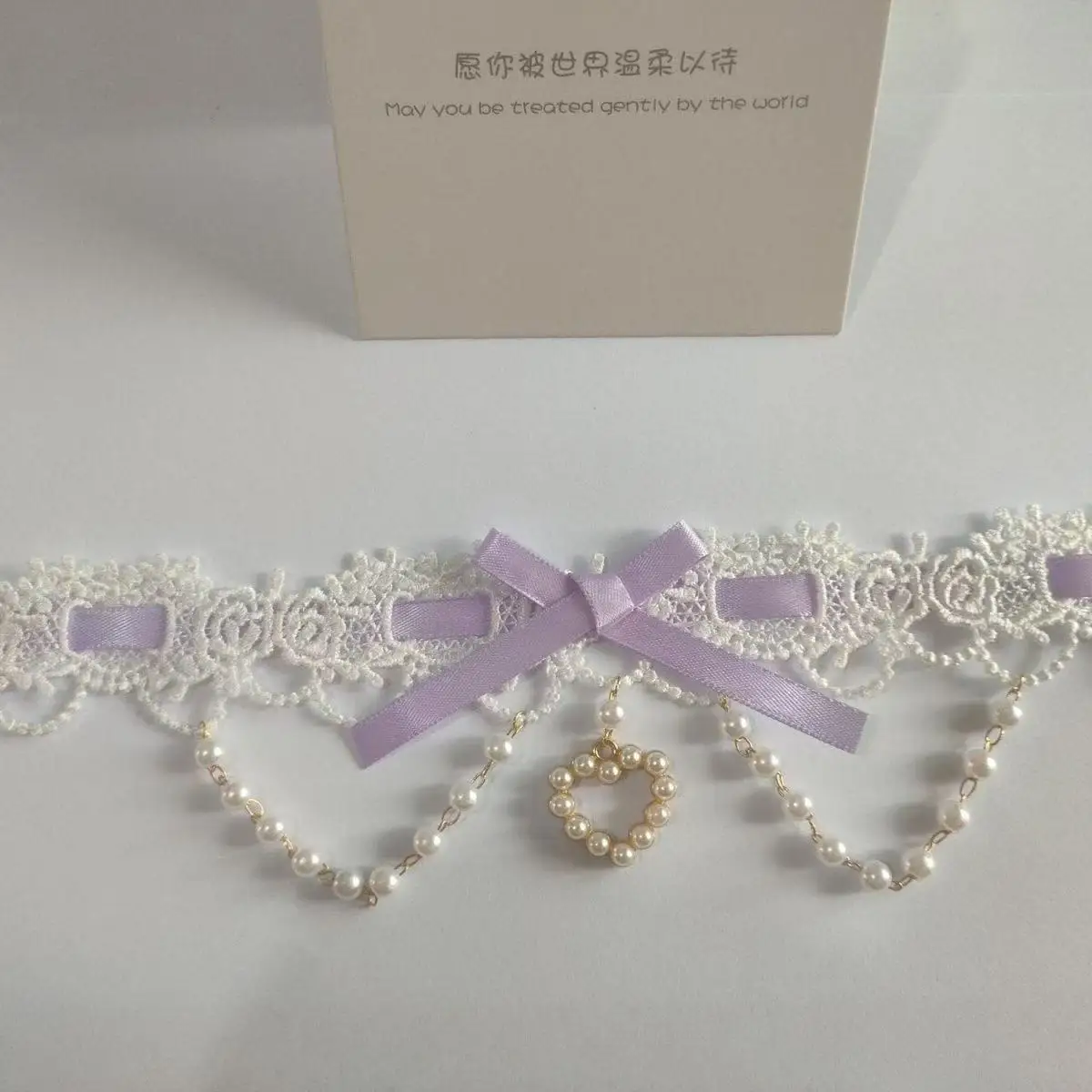 Sweet Lolita Pearl Lace Necklace Y2K Ribbon for Women Photo Shoot Bowknot Charm Choker for Girls Romantic Cute Style Jewelry