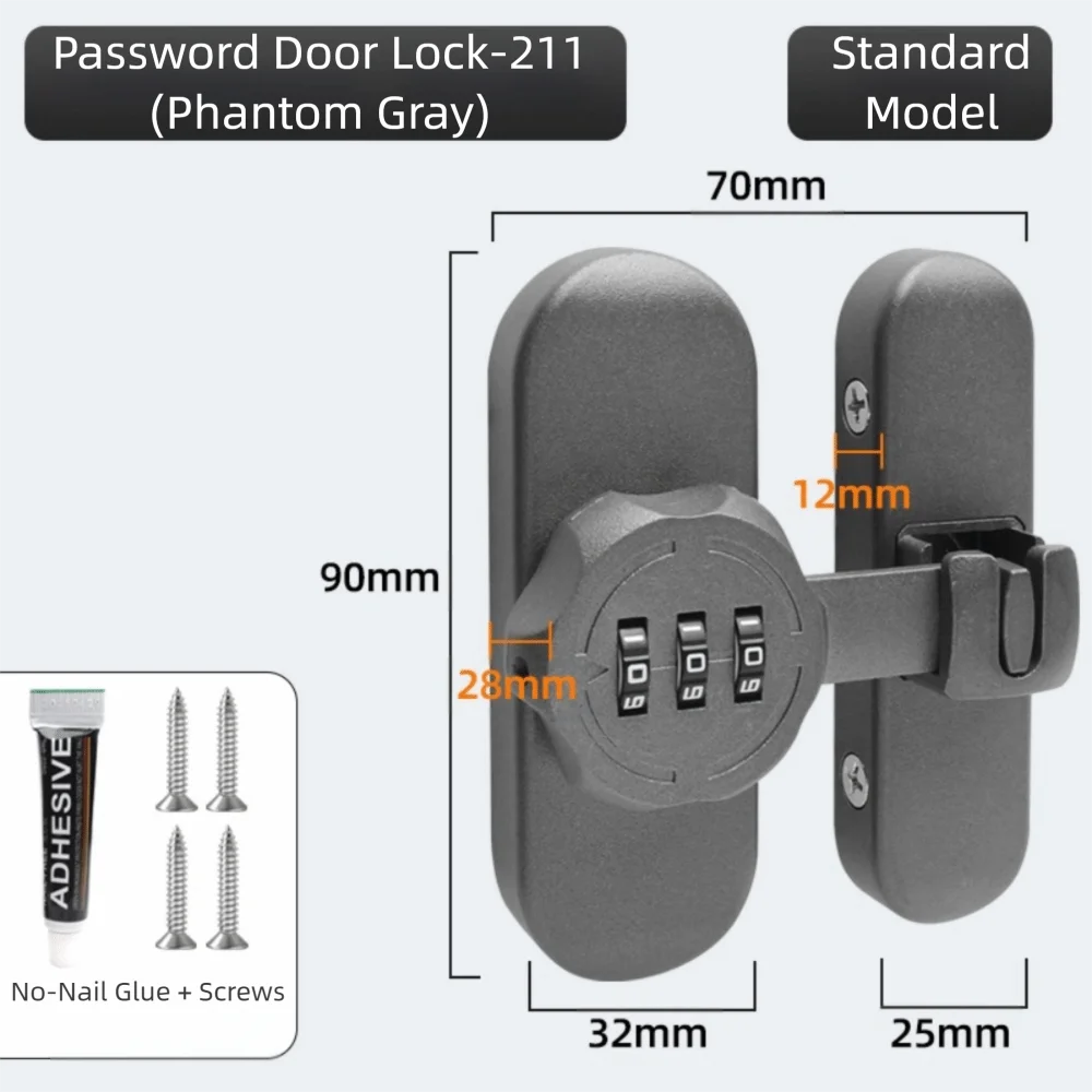 Zinc Alloy Password Lock Luminous Sign 90/180 Degree Sliding Door Lock Mechanical Password High-Security Combination Lock