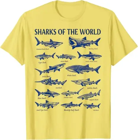 Sharks of The World Vintage Ocean Marine Life Guide T-Shirt Y2k Art Biology Ocean Nature Aesthetics Kleidung für Damen Herren Outfit – Detail 9