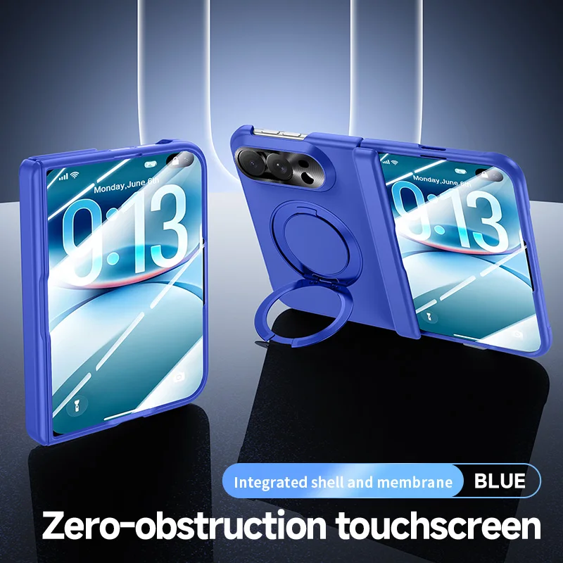 For iPhone Duo Case Skin-Friendly Matte Rotating Bracket Folding Hinge With Tempered Film Shockproof Protection Back Cover