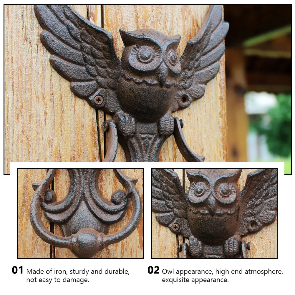 

1Pcs Owl Door Knocker Sturdy Iron Door Handle Vintage Style Knocking Pull for Home Exterior Decor Garden Use