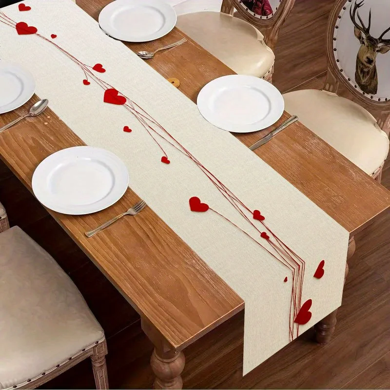 1 Piece Valentine's Day Elegant Red Heart Table Runner - Smooth Curve Design, Suitable for Dinner Parties, Holiday Parties, Family Gatherings, Children's Activities, Themed Cafes, Home Decoration, Christmas Markets, Cozy Tea Parties