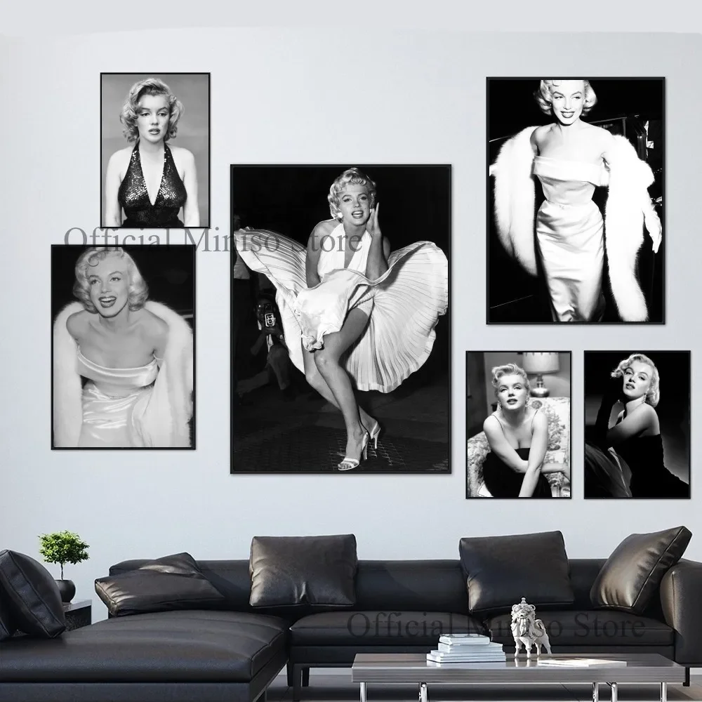 1pc Black And White Movie Star Marilyn Monroe Self-adhesive Art Poster Waterproof Paper Sticker Coffee House Bar Room Wall Decor