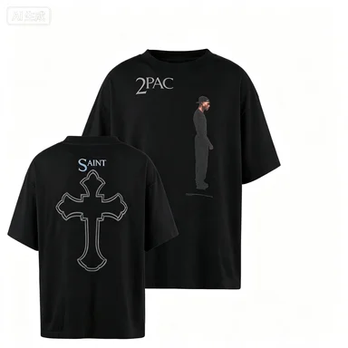 Vintage Hip‑hop Cross Figure Family Matching T‑Shirt Father Son Parent‑Kid Short Sleeve Retro Streetwear Outfit