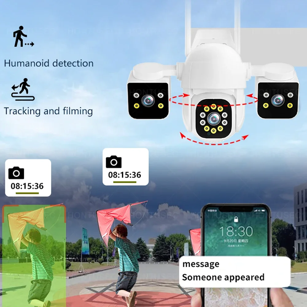 IPC360 HOME 6K 12MP 3 Lens 3 Screens Wifi PTZ Camera Outdoor Color Night Vision Motion Detection Two Way Audio Security Camera