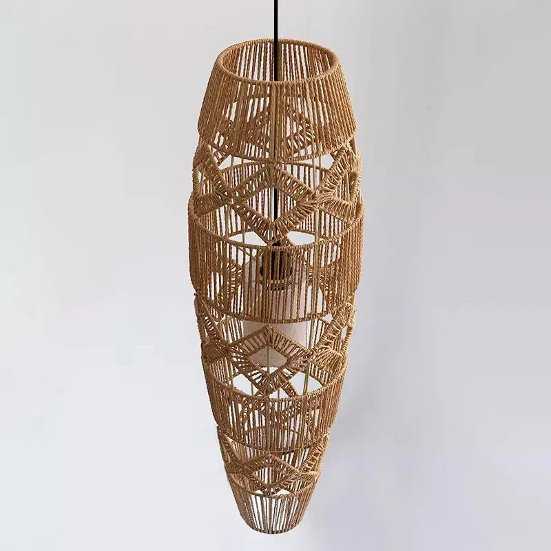 Japanese Wabi Sabi Retro E27 Hemp Rope Rattan Weaving Floor Lamp Homestay Living Room Bedroom  Home Decor Handmade Pendant Light