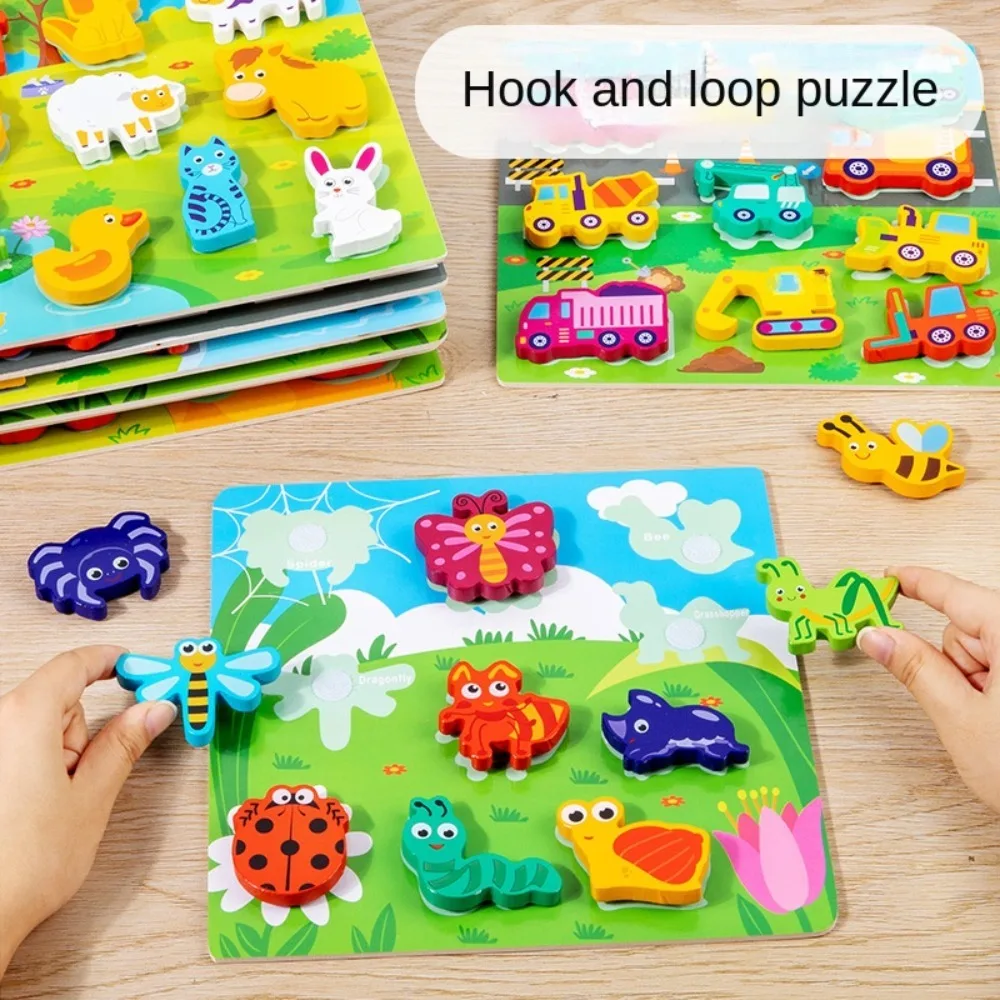 3D Puzzles Children Cognitive Puzzle Toy Jigsaw Cartoon Animals Matching Puzzle Game Shape Wooden Montessori Wooden Puzzle Toy